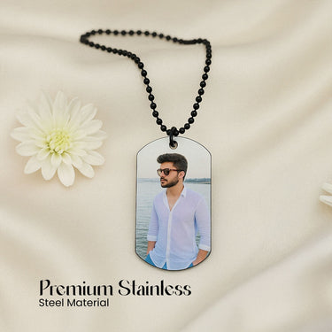 Personalized Black Bead Chain Photo Pendant – Custom Necklace for Men | Love Craft Gifts