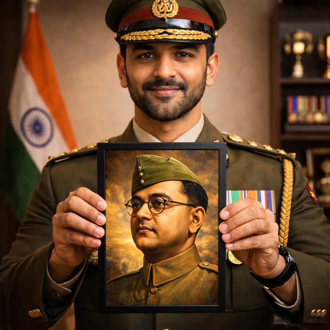 Netaji Subhash Chandra Bose Patriotic Portrait Wall Frame – Inspirational Indian Leader Wall Art | Love Craft Gifts