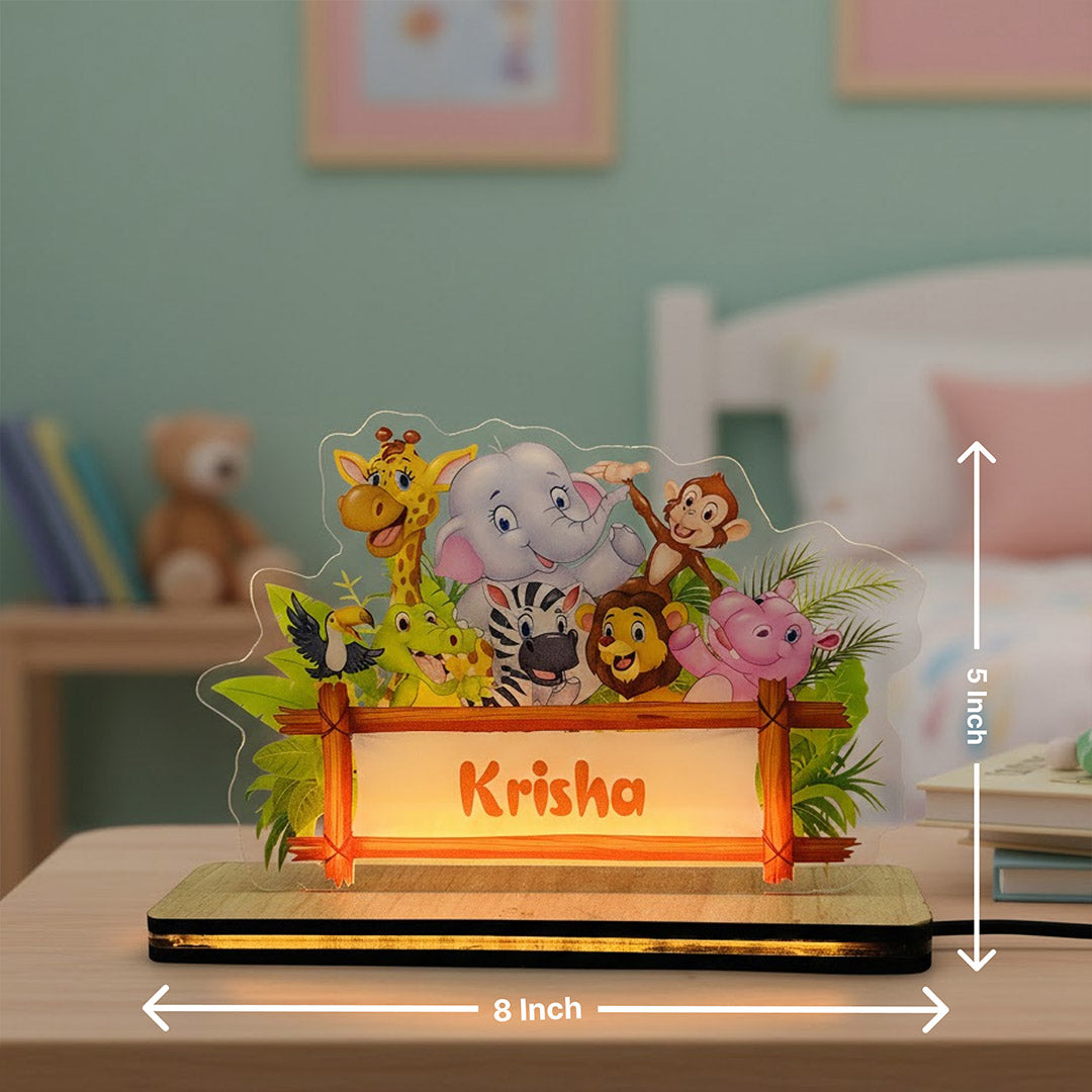 Personalized Kids Jungle Theme LED Name Lamp (8×5 Inch) | Love Craft Gifts
