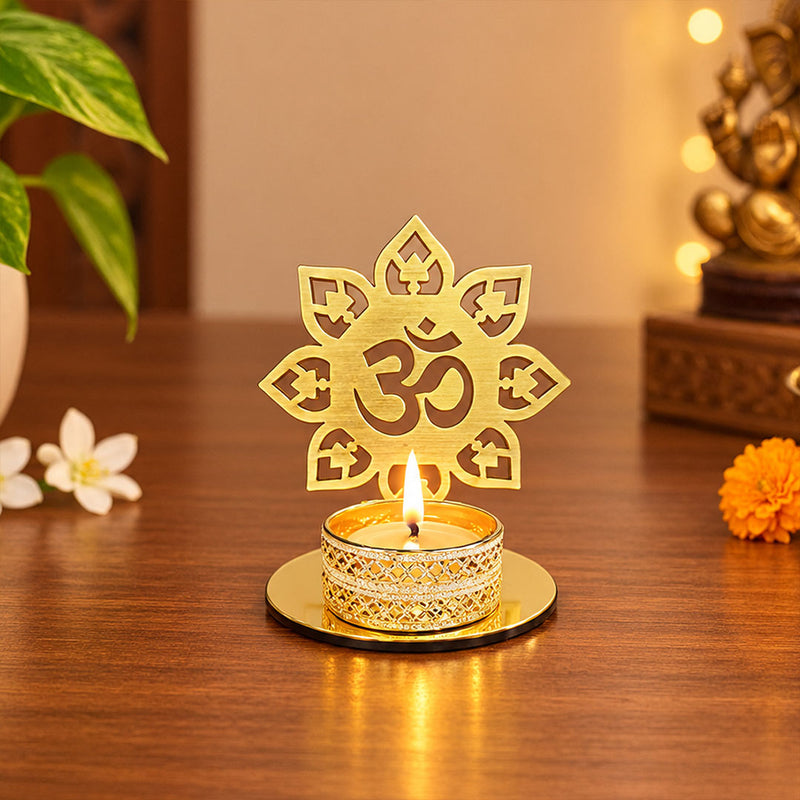 Om Tealight Candle Holder in Golden Acrylic | Lotus Festive Table Decor | Love Craft Gifts™