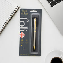 Parker Folio Stainless Steel Gold Trim Ball Pen