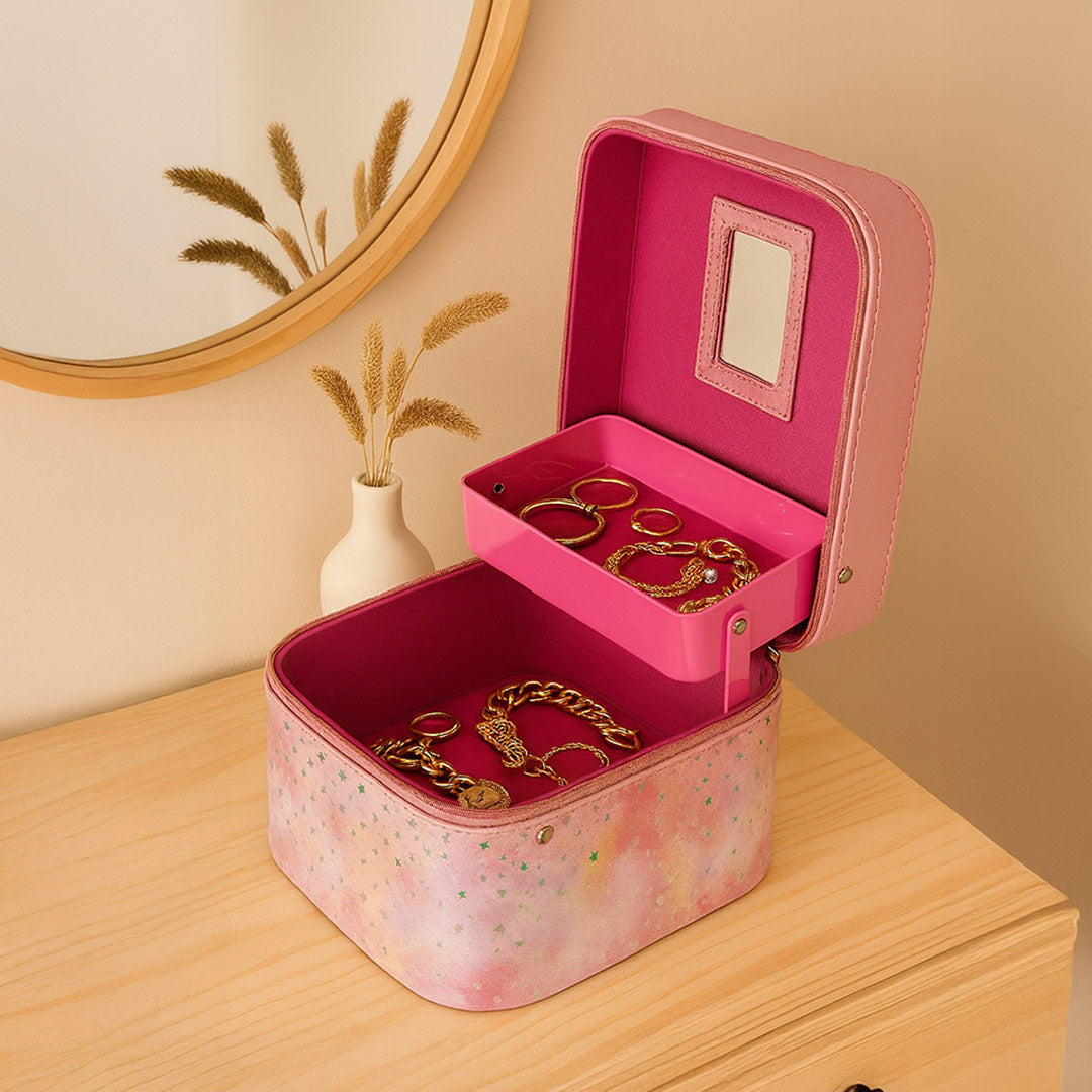 Pink Starry Leatherette Jewellery Storage Box with Name Personalization | Love Craft Gifts
