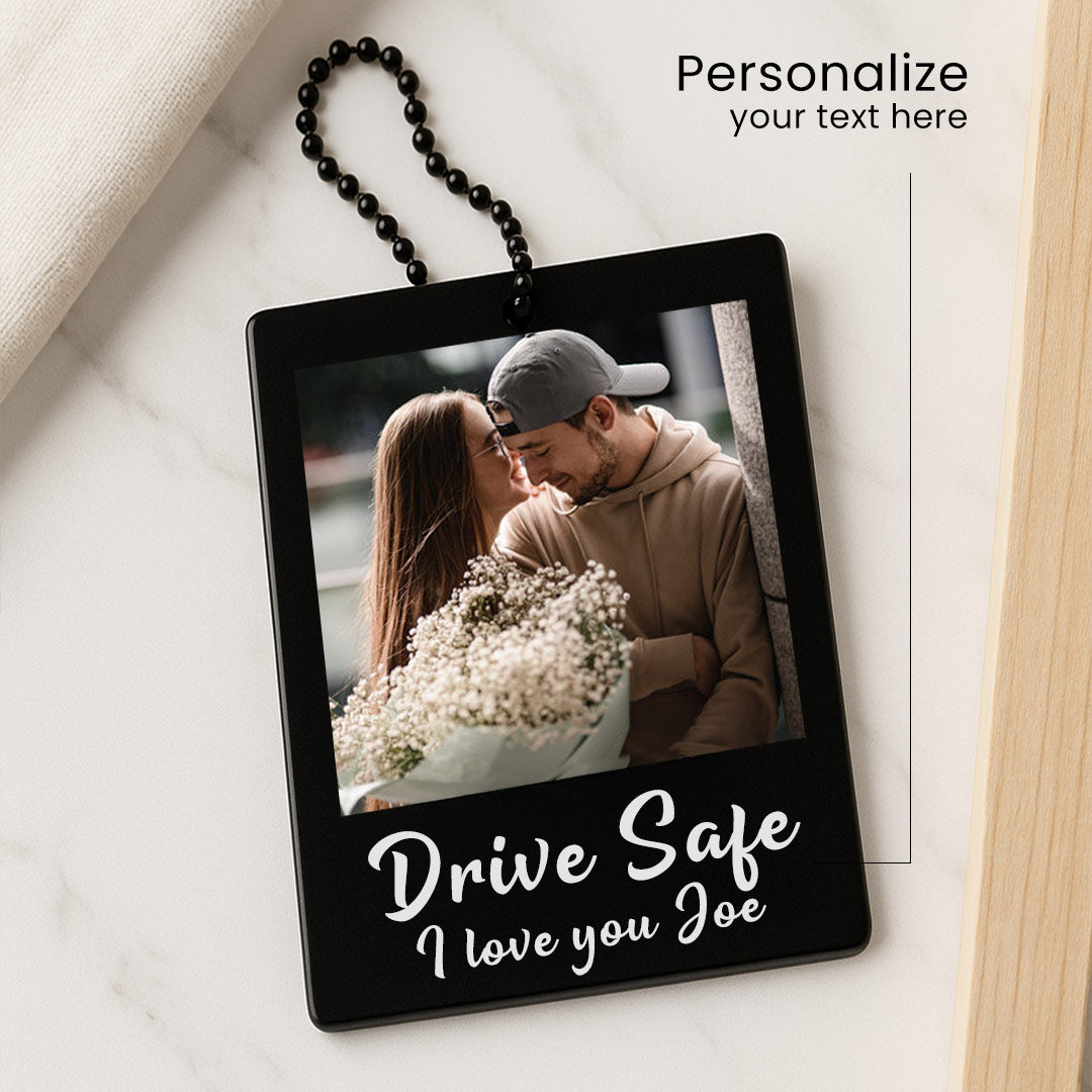 Personalized Car Hanger with Photo & Text – 3x2.5 inch Black Acrylic Tag | Love Craft Gifts