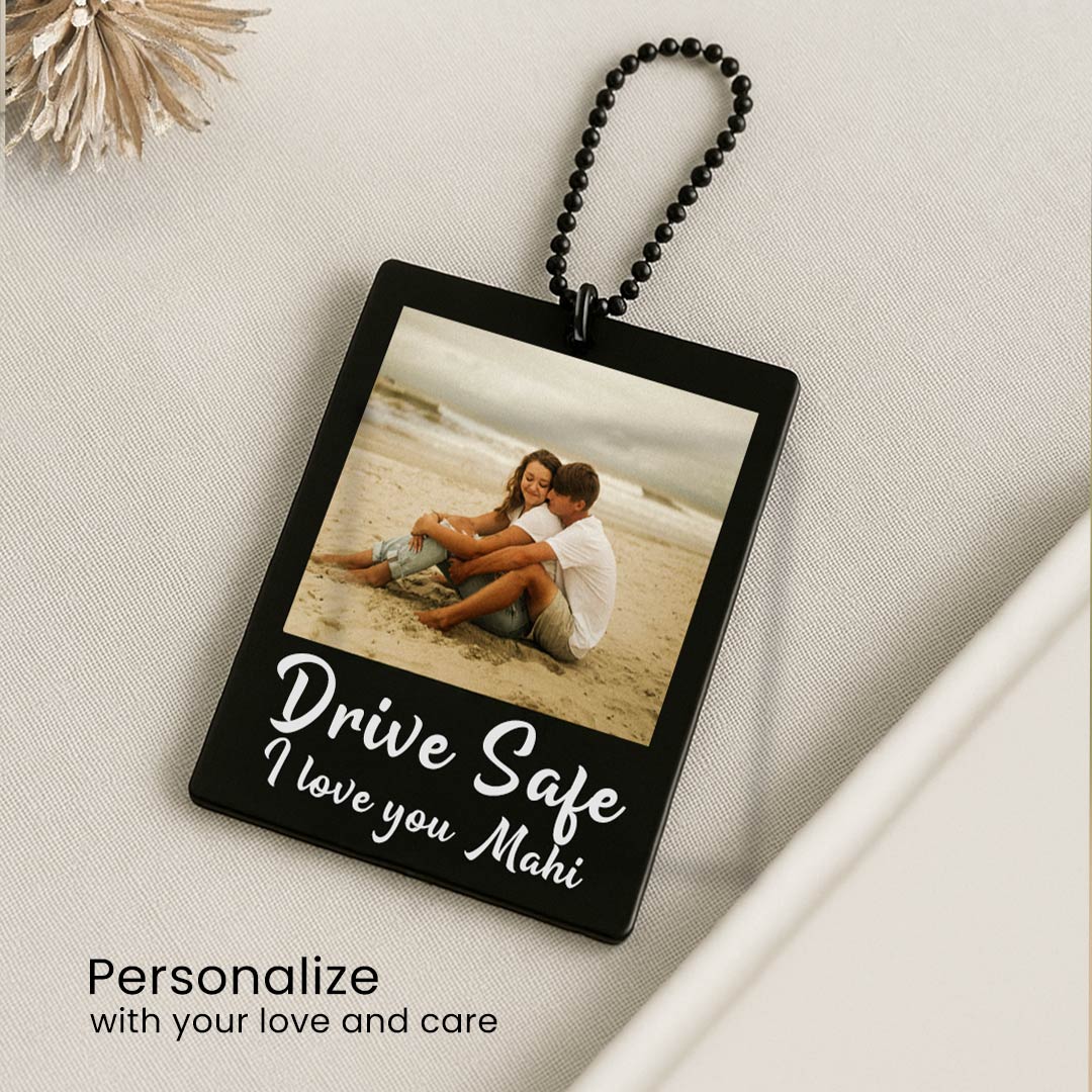 Personalized Car Hanger with Photo & Text – 3x2.5 inch Black Acrylic Tag | Love Craft Gifts