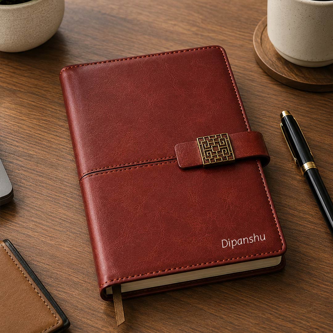 Personalized Premium A5 PU Leather Diary with Custom Name & Logo Engraving | Elegant Office Journal Gift for Men, Women & Professionals | Love Craft Gifts™