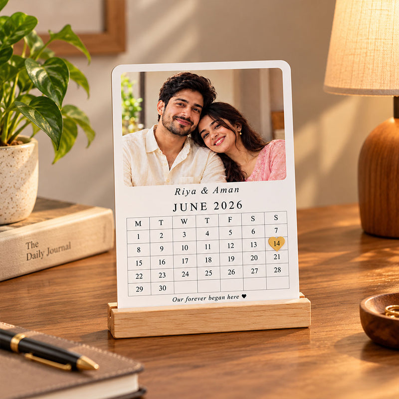 Personalized Anniversary Calendar 5x6" with Couple Photo & Names | Love Craft Gifts™