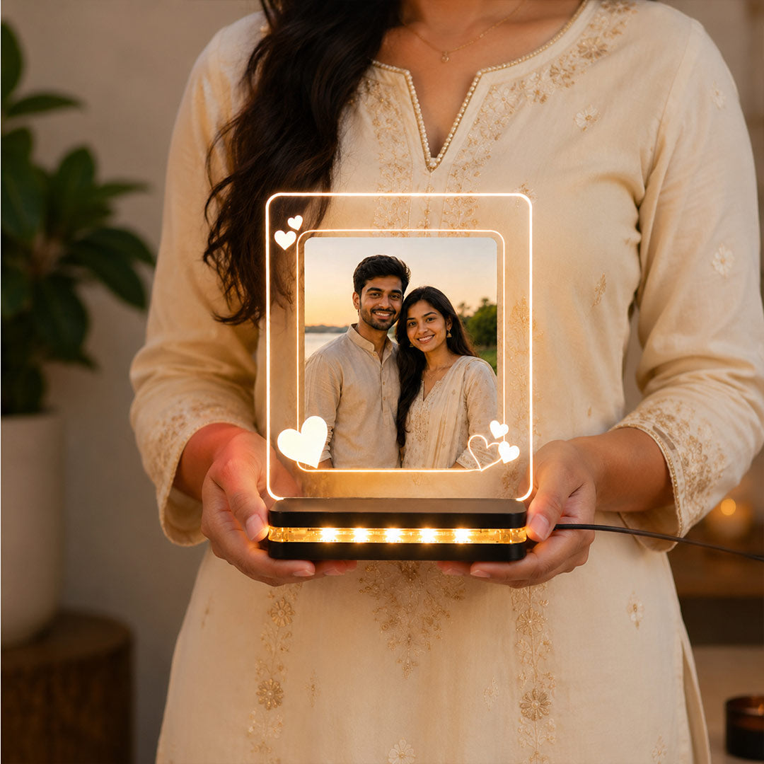 Personalized Anniversary Photo Lamp 6x8" | Couple Heart Frame LED Design | Love Craft Gifts™