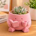 Personalized Bookworm Plant Buddy Pot 5 Inch | Cute Custom Name Plastic Planter Gift for Readers, Students & Coffee Lovers