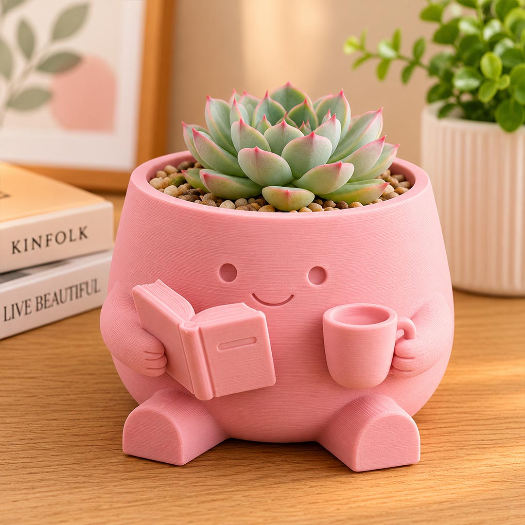 Personalized Bookworm Plant Buddy Pot 5 Inch | Cute Custom Name Plastic Planter Gift for Readers, Students & Coffee Lovers