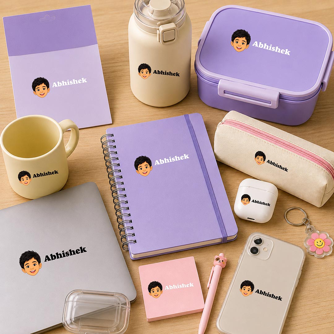 Personalized Boy Photo & Name UV Ink Transfer Stickers | Custom Face & Name Labels for Water Bottles & Lunch Boxes | Love Craft Gifts™
