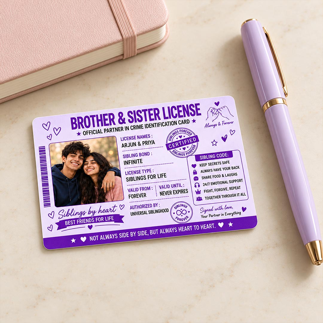 Personalized Brother & Sister License Photo Card | Siblings for Life Keepsake Gift | Love Craft Gifts™