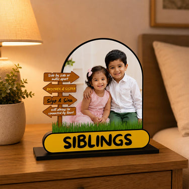 Personalized Brother & Sister Photo and Name Table Stand | Love Craft Gifts™