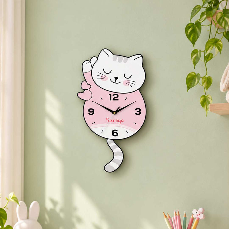 Personalized Cat Wall Clock | Custom Name Birthday Gift for Kids | Love Craft Gifts™