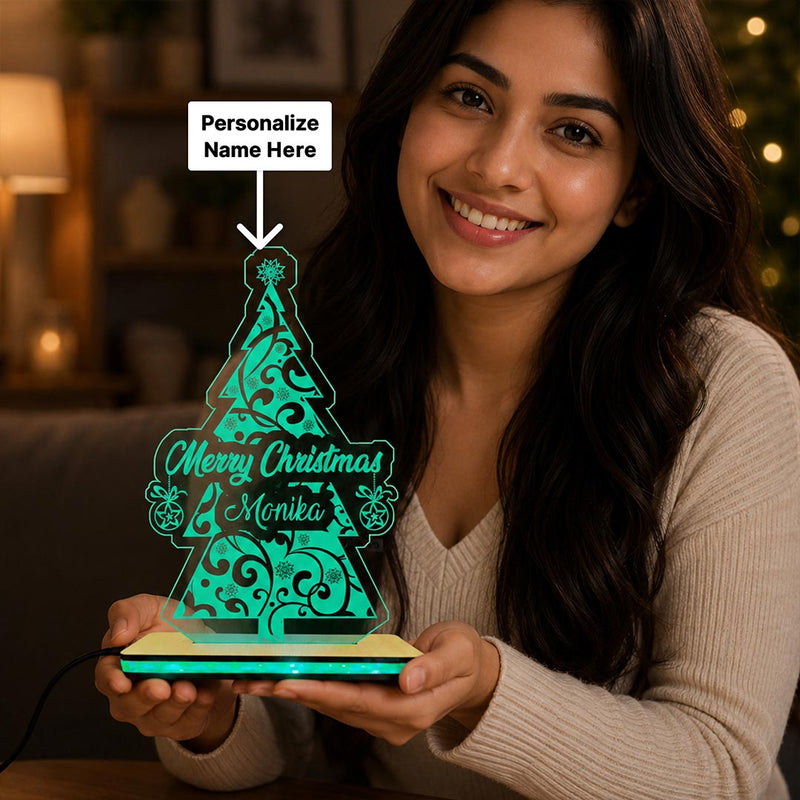 Personalized Christmas Tree Table Light | Custom Name Festive Acrylic Decoration for Bedroom and Home | Love Craft Gifts™