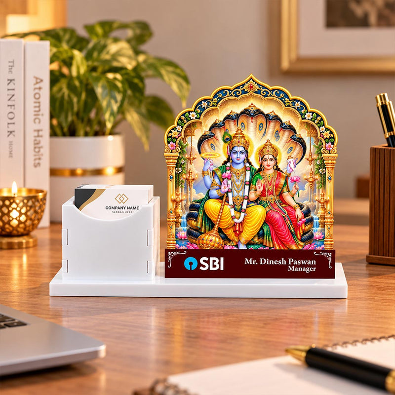 Personalized Corporate Desk Stand with Vishnu Lakshmi Artwork 10x7" | Love Craft Gifts™
