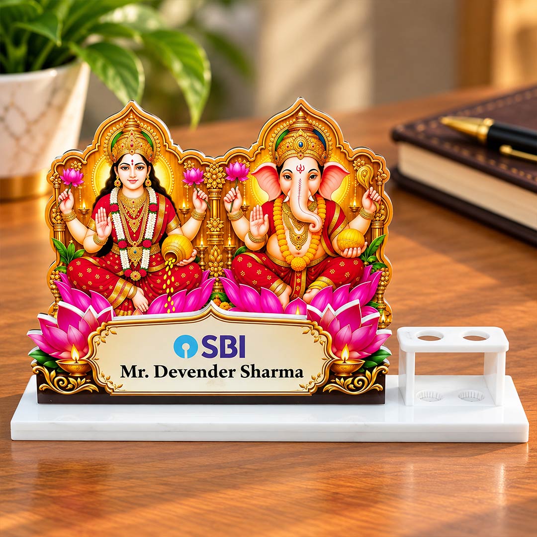 Personalized Corporate Diwali Pen Stand | Lakshmi Ganesha Gift with Company Logo & Name | Love Craft Gifts™