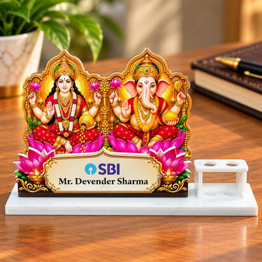 Personalized Corporate Diwali Pen Stand | Lakshmi Ganesha Gift with Company Logo & Name | Love Craft Gifts™