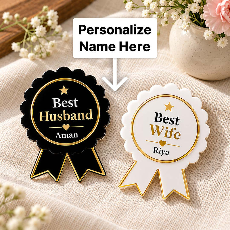 Personalized Couple Award Badge Set of 2 with Custom Names for Gifting | Love Craft Gifts™