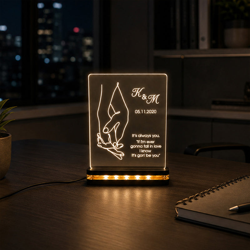 Personalized Couple Holding Hands Lamp | Custom Initials & Special Date | Love Craft Gifts™