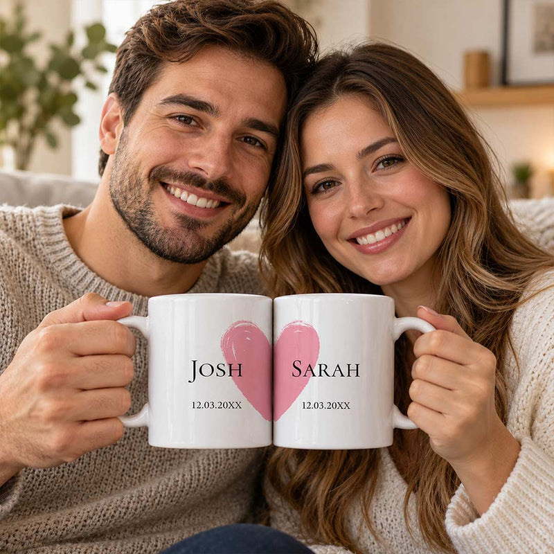 Personalized Couple Matching Mug Set of 2 | Custom Names & Date Gift | Love Craft Gifts™