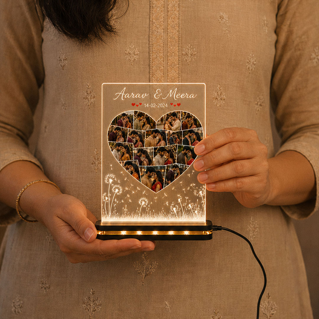 Personalized Couple Memory LED Lamp 7x8" | Custom Heart Photo Collage Design | Love Craft Gifts™