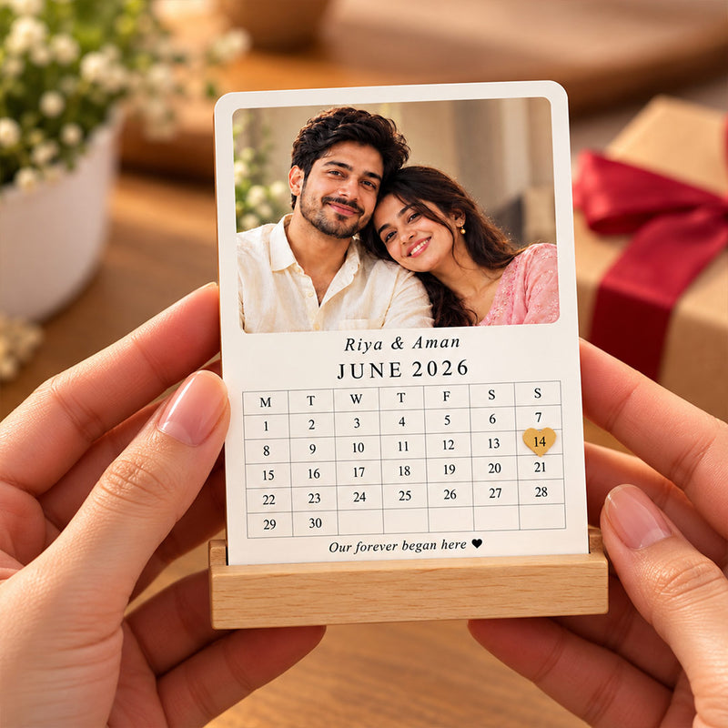 Personalized Couple Photo Calendar Stand 5x6" | Anniversary Date Keepsake | Love Craft Gifts™