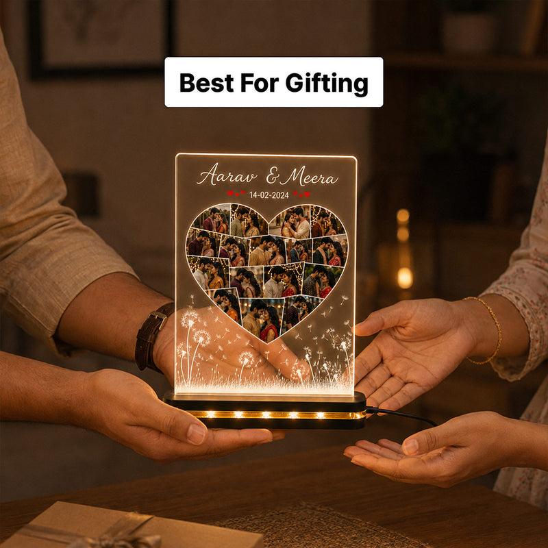 Personalized Couple Photo Collage Lamp 7x8" | Heart Design with Names and Date | Love Craft Gifts™