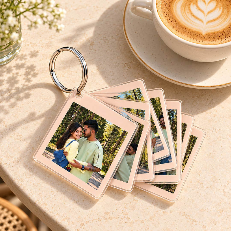 Personalized Couple Photo Keychain | 6 Acrylic Pieces with 12 Custom Photos | Love Craft Gifts™
