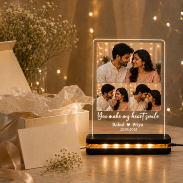 Personalized Couple Photo LED Acrylic Lamp 7x8" | Custom 3 Photo Collage with Names & Date | Love Craft Gifts™