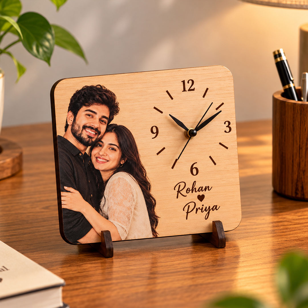Personalized Couple Photo Table Clock 8x8" | Anniversary Gift for Couples | Love Craft Gifts™
