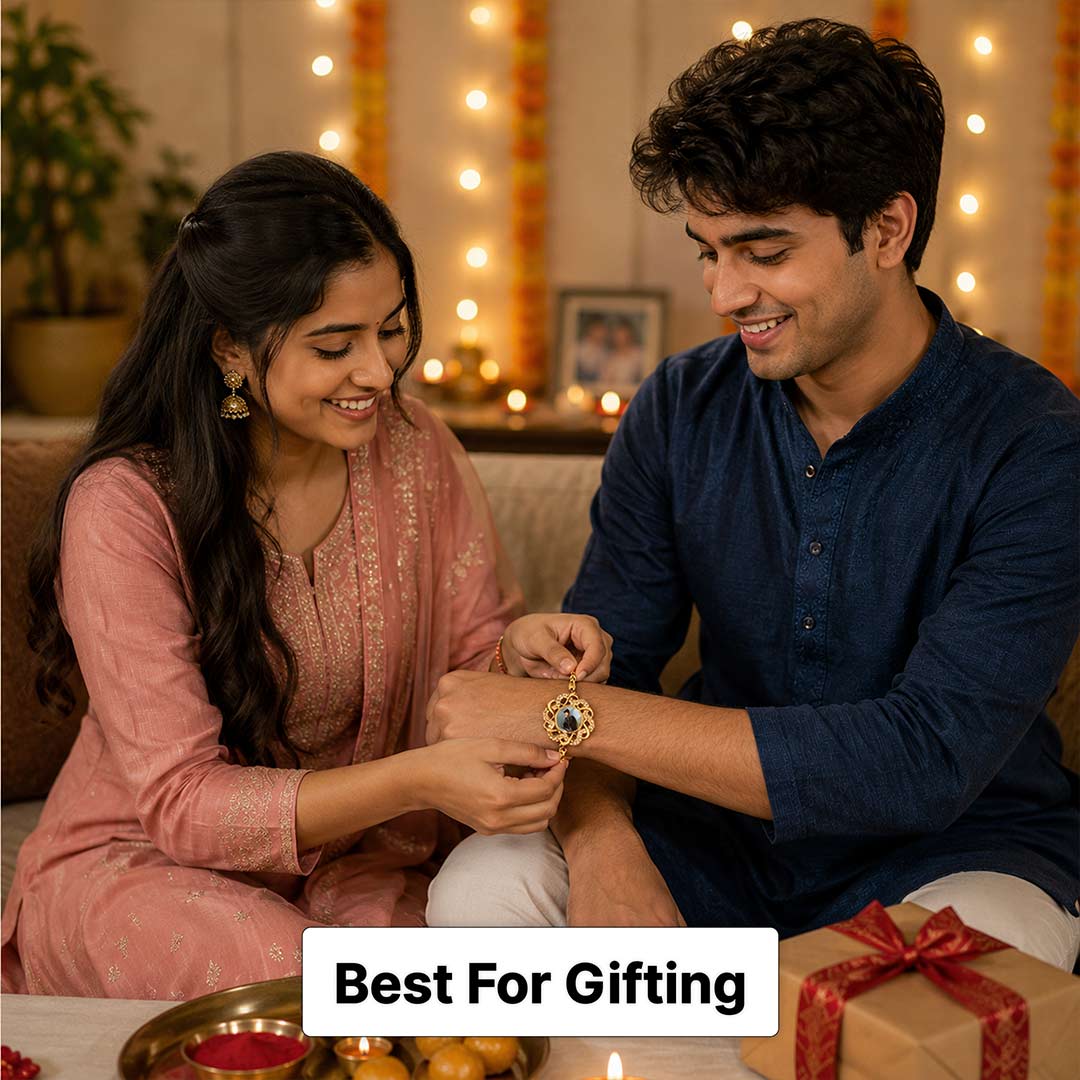 Personalized Crystal Photo Rakhi Gold Finish Custom Brother Keepsake Gift | Love Craft Gifts™