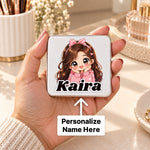 Personalized Cute Girl Compact Mirror | Custom Name Pocket Mirror