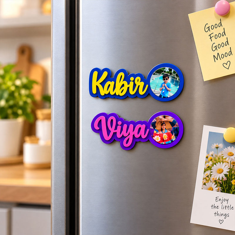 Personalized Cutout Name Magnet 2x3" with Round Photo Keepsake | Love Craft Gifts™