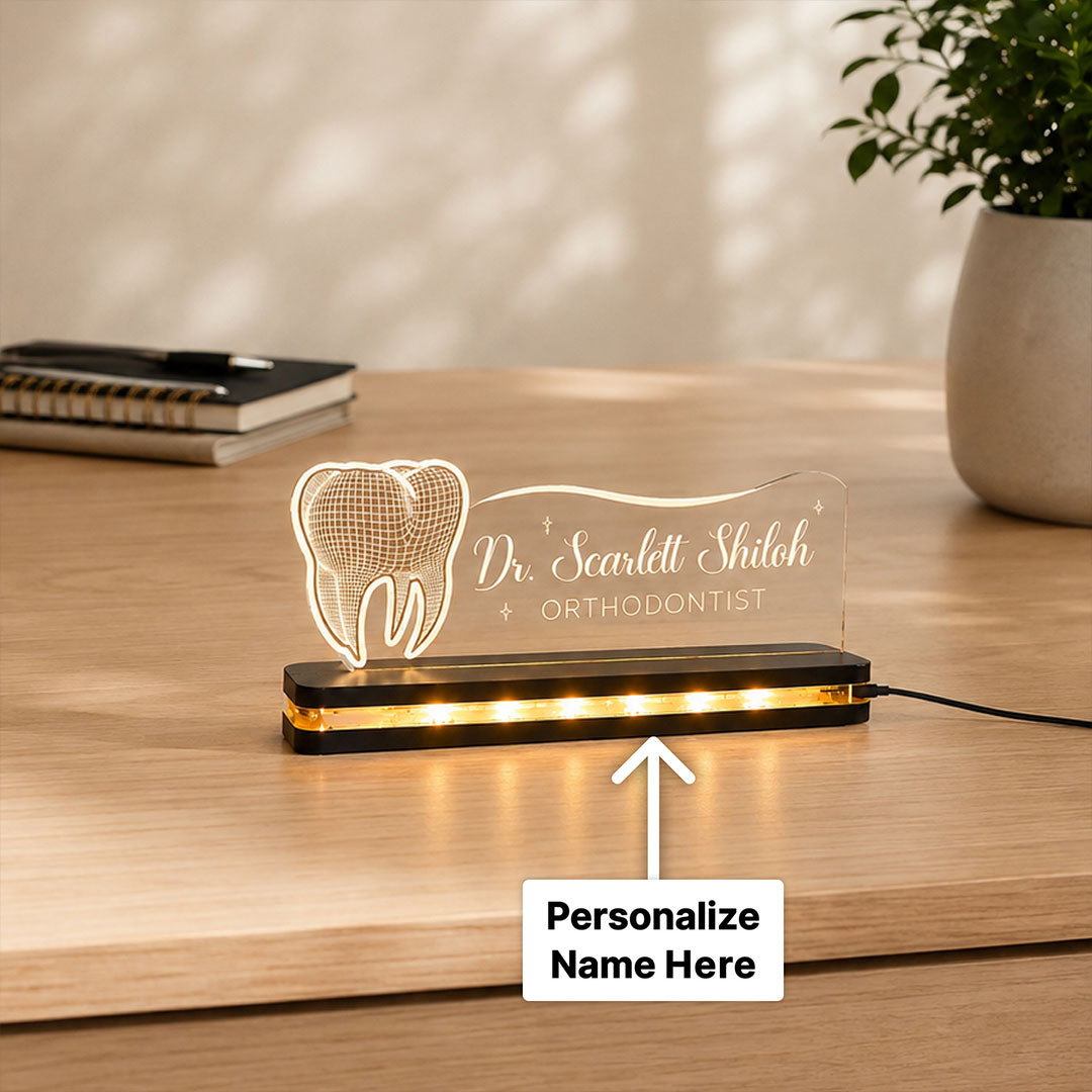 Personalized Dentist Desk Nameplate | Custom Orthodontist LED Name Plate