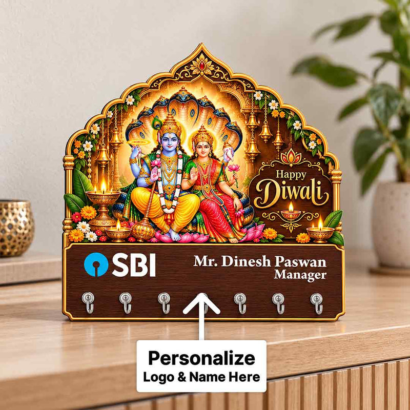Personalized Diwali Wall Key Hanger with Temple Arch & Lotus Design | Love Craft Gifts™