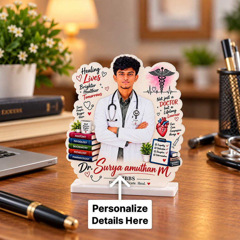 Personalized Doctor Desk Photo Stand 6x7" | Custom Name Qualification Keepsake | Love Craft Gifts™