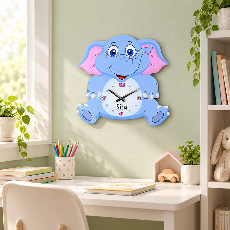 Personalized Elephant Wall Clock | Custom Name Birthday Gift for Kids | Love Craft Gifts™