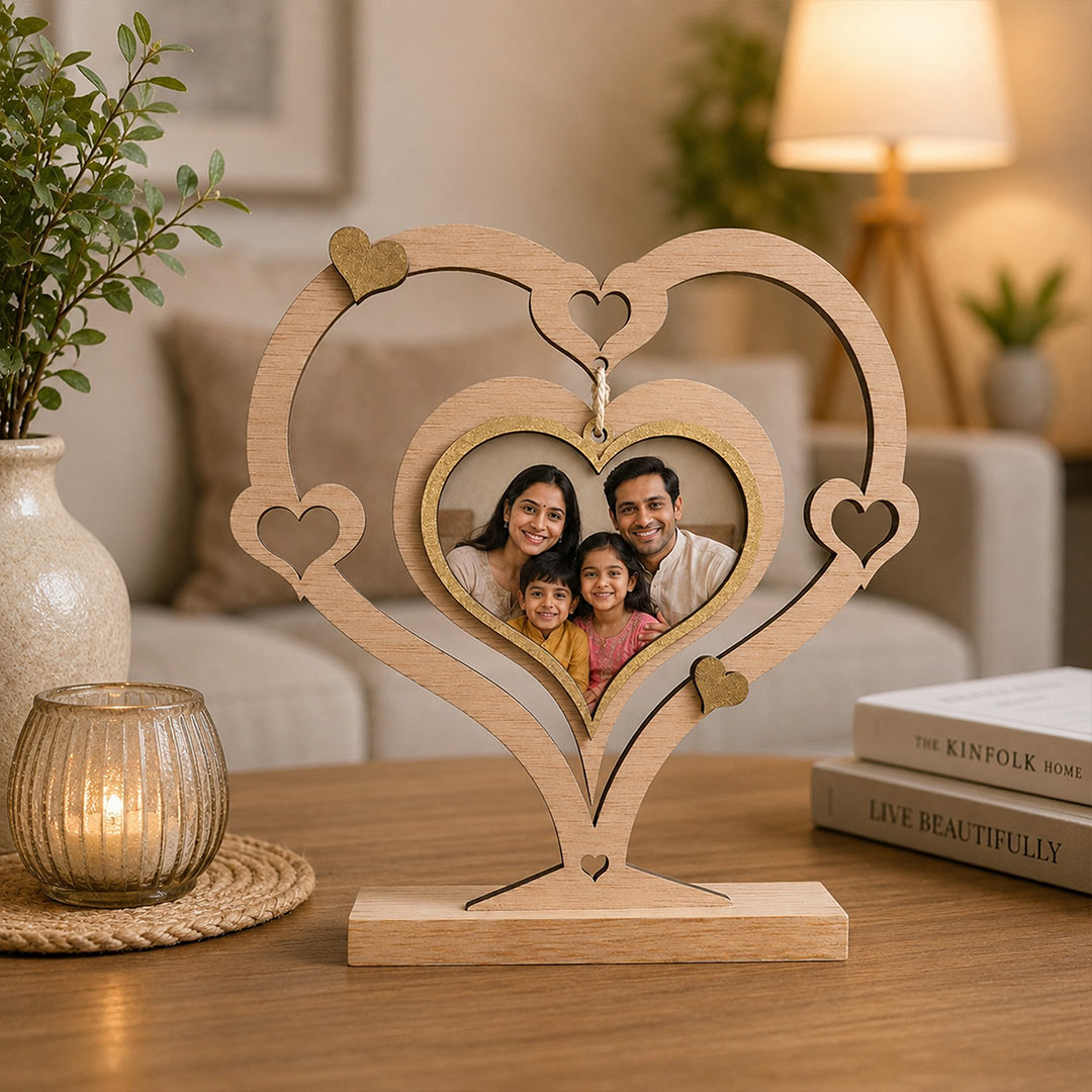 Personalized Family Heart Photo Stand 5x6 Inch | Love Craft Gifts™