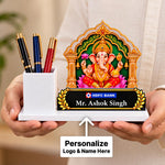 Personalized Ganesha Pen Stand | Corporate Diwali Gift with Company Logo & Name