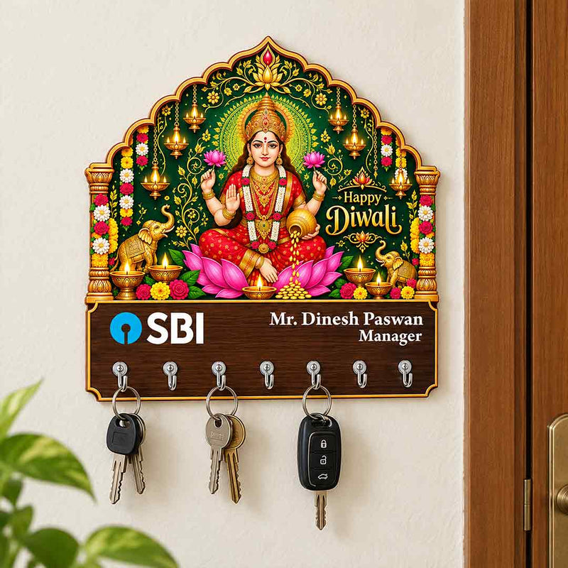 Personalized Goddess Lakshmi Diwali Key Holder 10x10" with 7 Hooks | Love Craft Gifts™