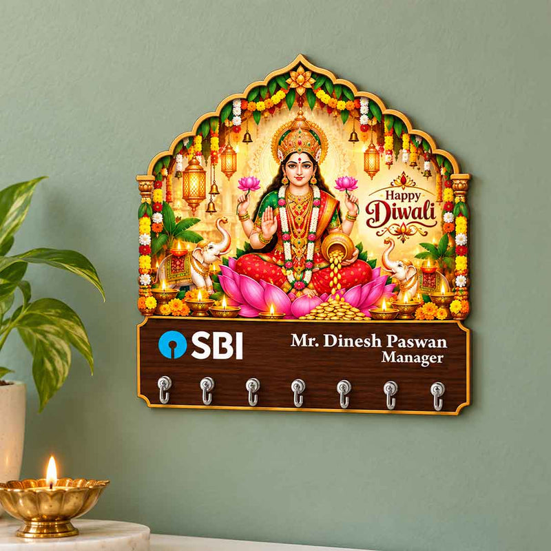 Personalized Goddess Lakshmi Diwali Key Holder 10x11" with 7 Hooks | Love Craft Gifts™