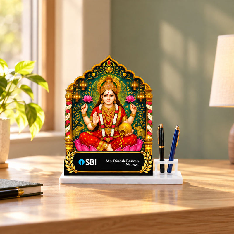 Personalized Goddess Lakshmi Pen Stand 10x6" | Custom Corporate Office Gift | Love Craft Gifts™