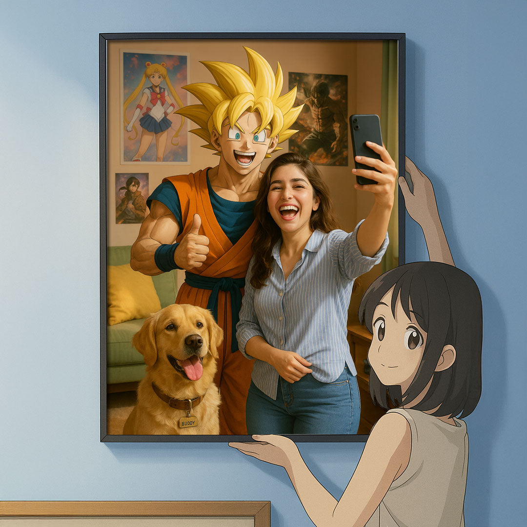 Custom Goku Selfie Wall Art with Wooden Frame | Love Craft Gifts