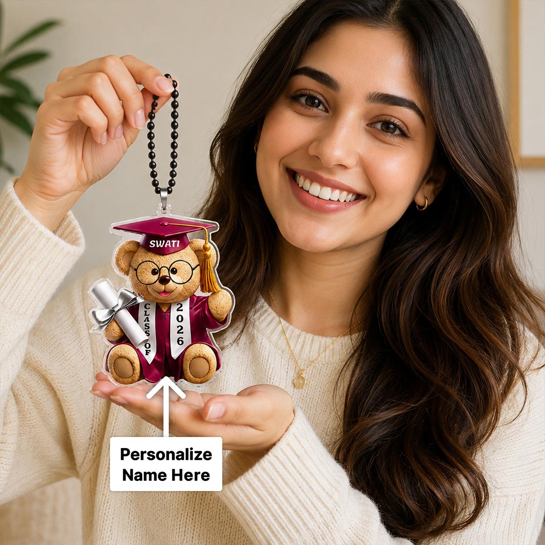 Personalized Graduation Teddy Car Accessory | Custom Name Acrylic Hanging Gift for Son Daughter Brother Sister | Love Craft Gifts™