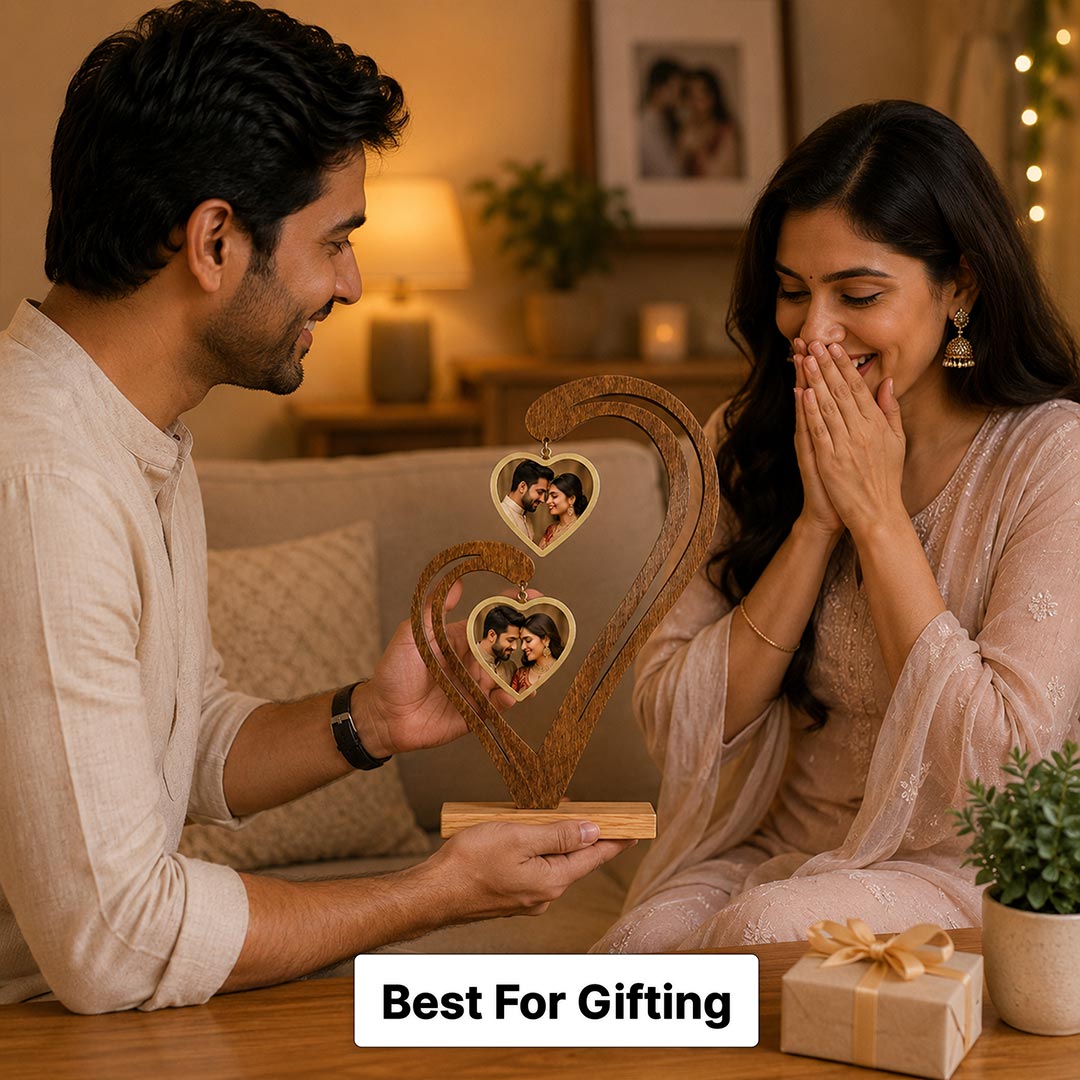 Personalized Hanging Heart Photo Stand | Custom Couple Picture Table Décor 6x8 Inch