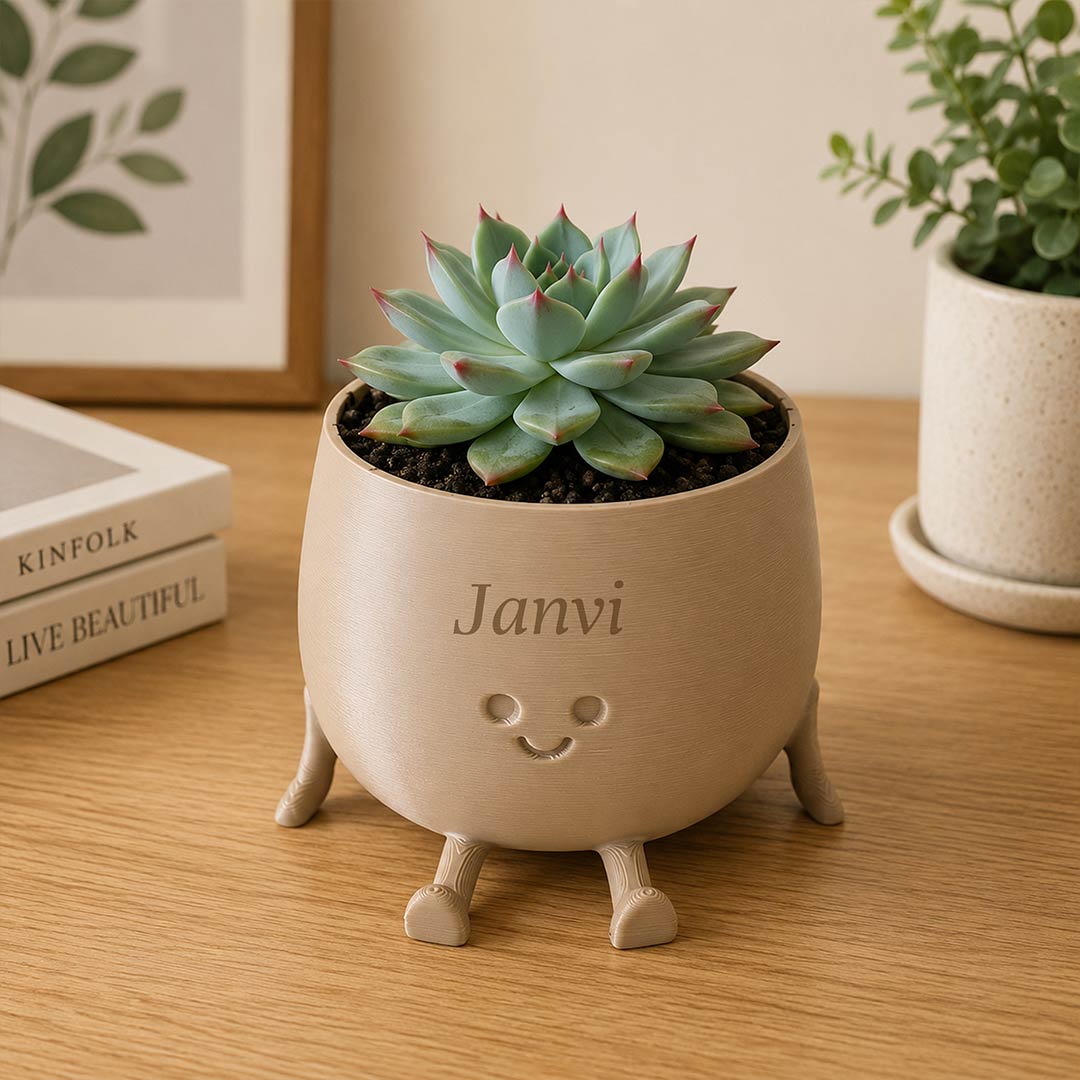 Personalized Happy Plant Buddy Pot 5 Inch with Custom Name | Cute Smiling Character Planter for Desk & Home Décor | Love Craft Gifts™