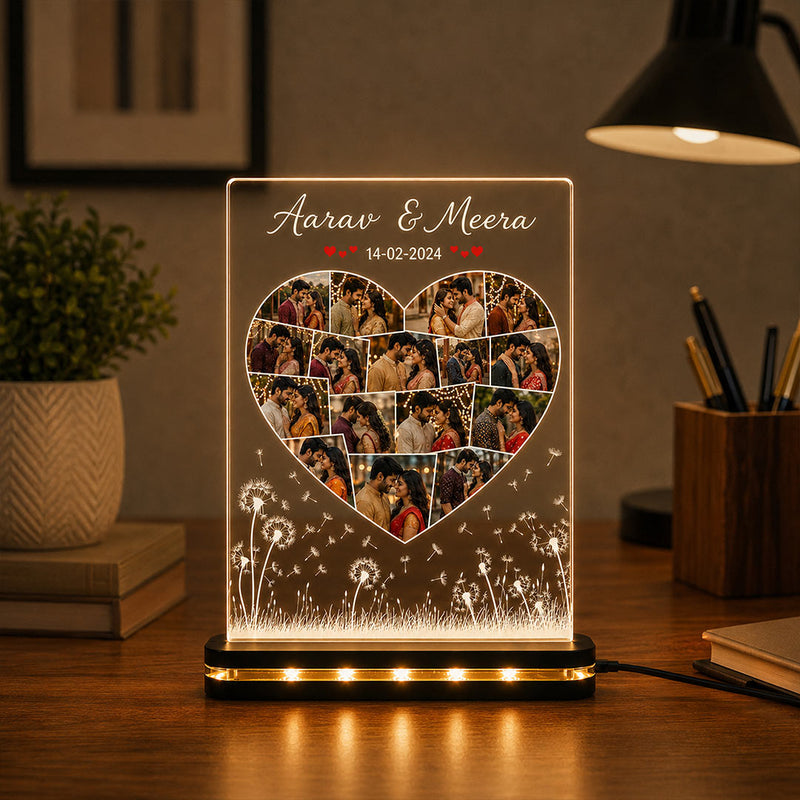 Personalized Heart Photo Collage LED Lamp 7x8" | Custom Couple Photos, Names & Date | Love Craft Gifts™