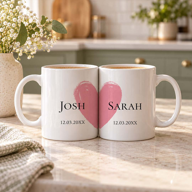 Personalized His & Hers Mug Set | Custom Names and Special Date | Love Craft Gifts™