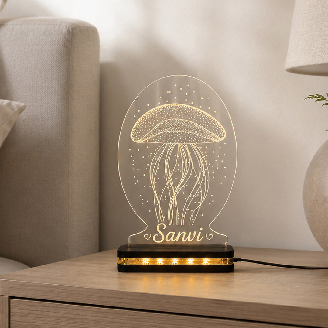 Personalized Jellyfish Name Lamp 6x8" | Custom Ocean Inspired Tabletop Display | Love Craft Gifts™