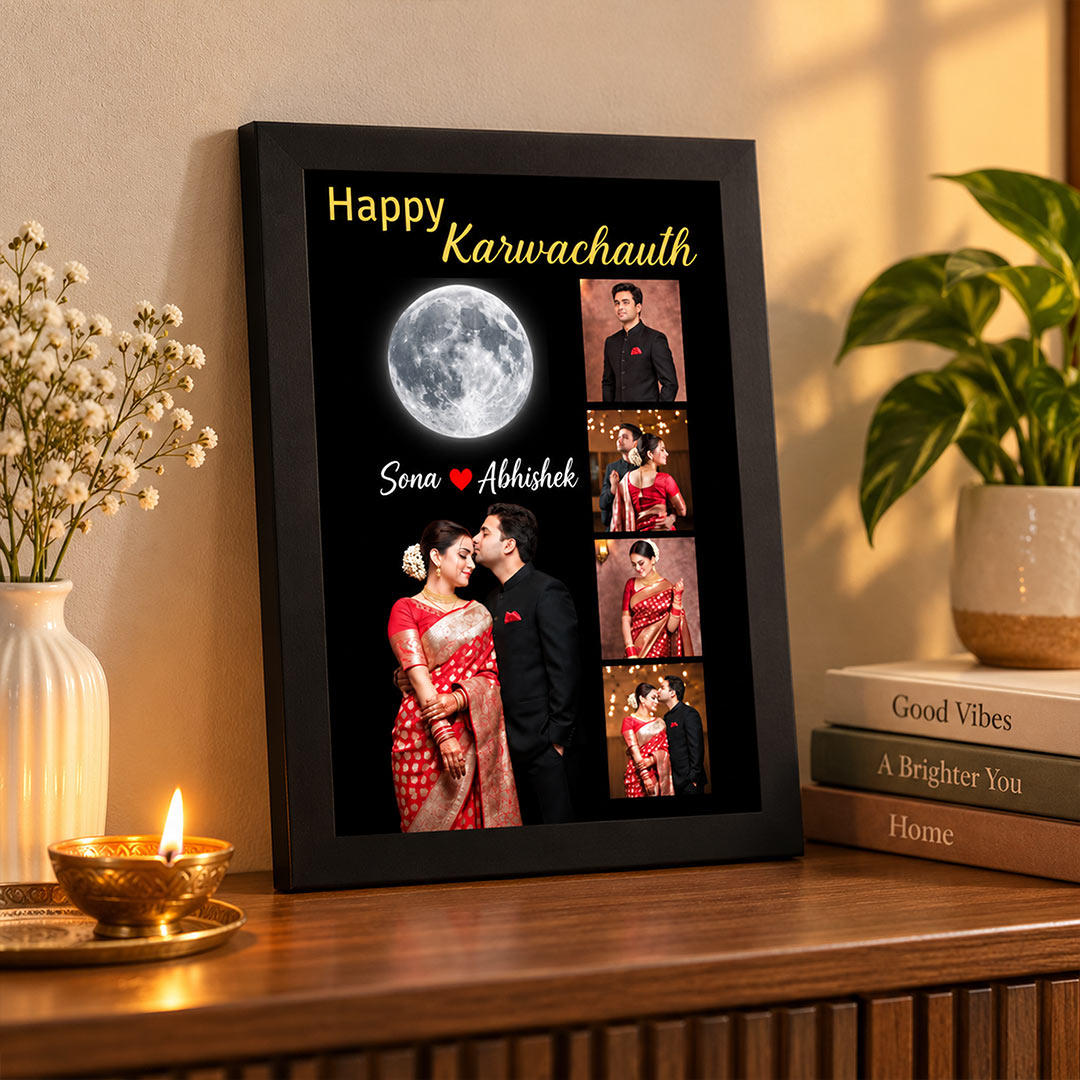 Personalized Karwa Chauth Photo Collage Frame 12x18″ | Love Craft Gifts™
